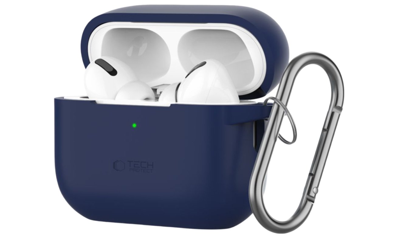 Etui Tech-Protect Silicone Hook do Apple AirPods Pro (1.|2. gen.) Navy Blue - Widok od przodu pod kątem