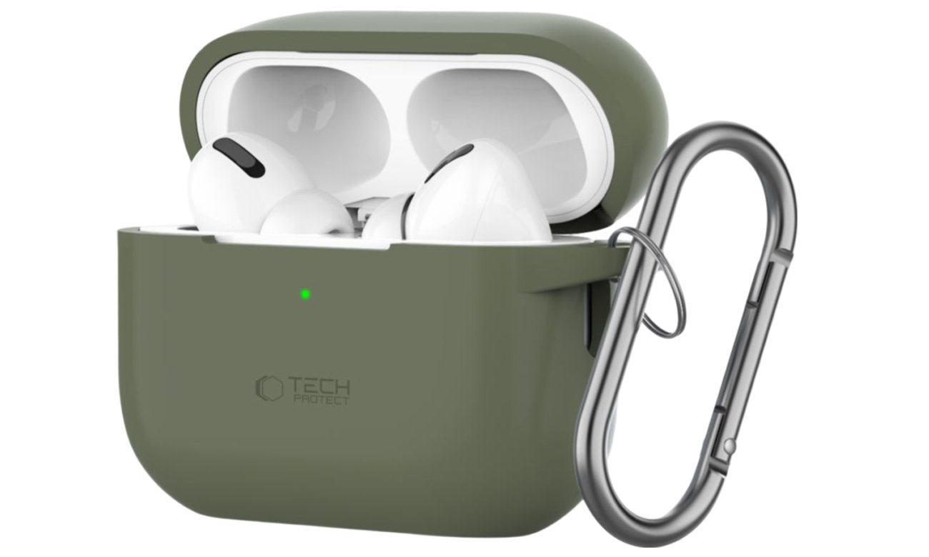 Etui Tech-Protect Silicone Hook do Apple AirPods Pro (1.|2. gen.) Olive Green - Widok od przodu pod kątem