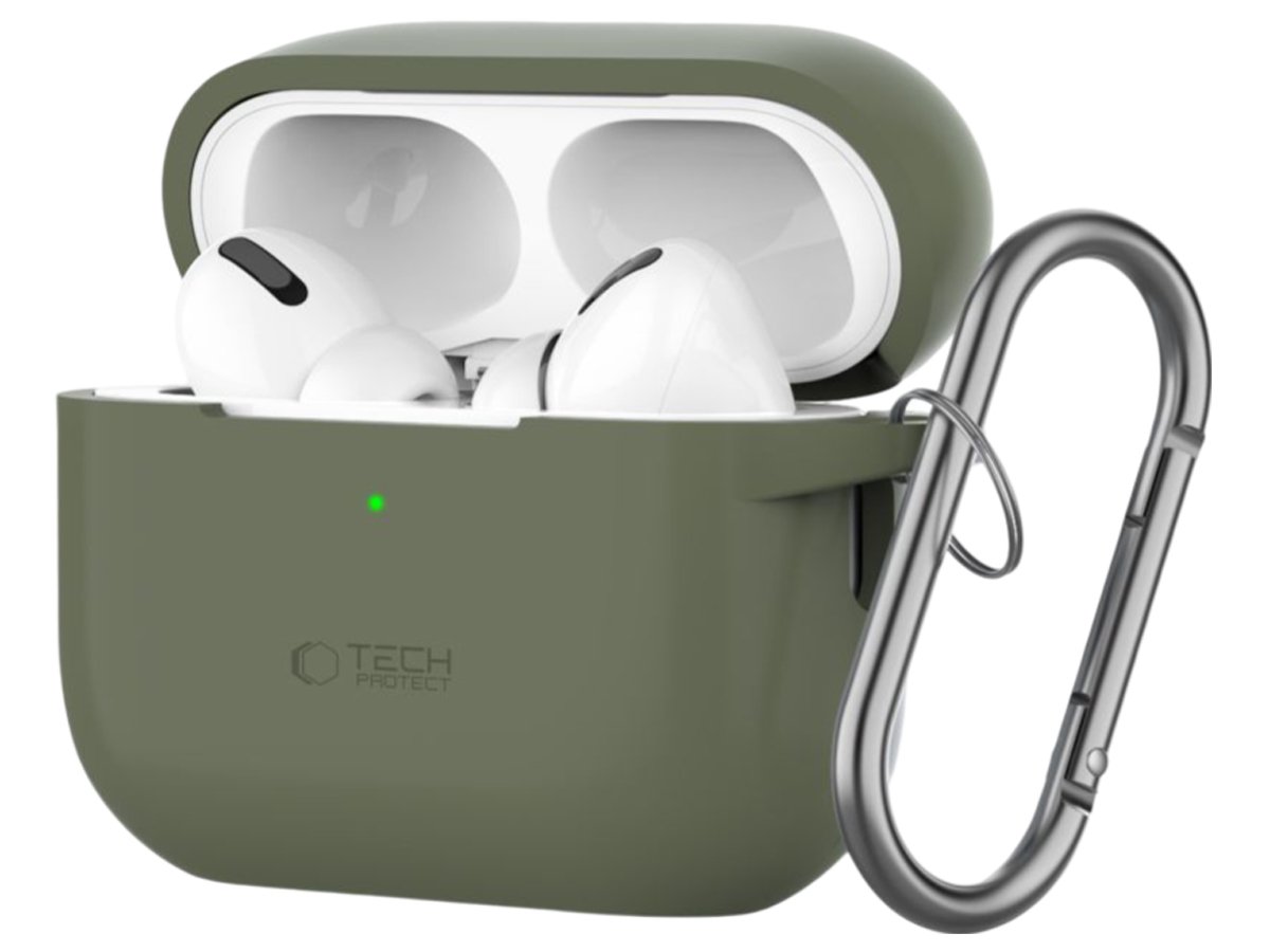 Etui Tech-Protect Silicone Hook do Apple AirPods Pro (1.|2. gen.) Olive Green - Widok od przodu pod kątem