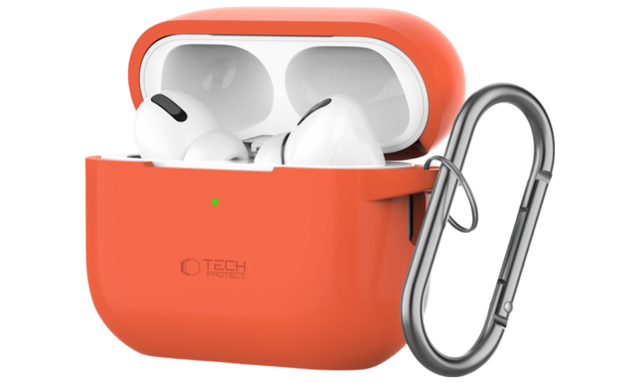 Etui Tech-Protect Silicone Hook do Apple AirPods Pro (1.|2. gen.) Neon Orange - Widok od przodu pod kątem