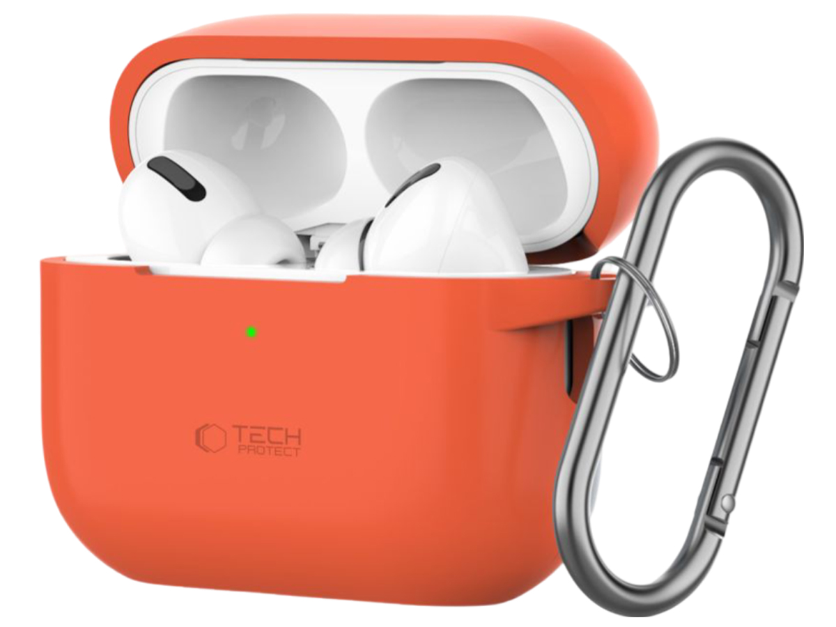 Etui Tech-Protect Silicone Hook do Apple AirPods Pro (1.|2. gen.) Neon Orange - Widok od przodu pod kątem