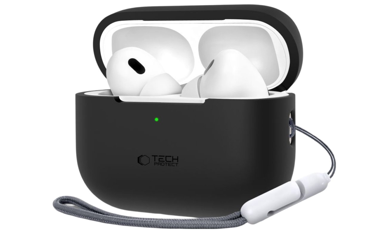 Etui Tech-Protect Silicone do Apple AirPods Pro (1.|2. gen.) Black - Widok od przodu pod kątem