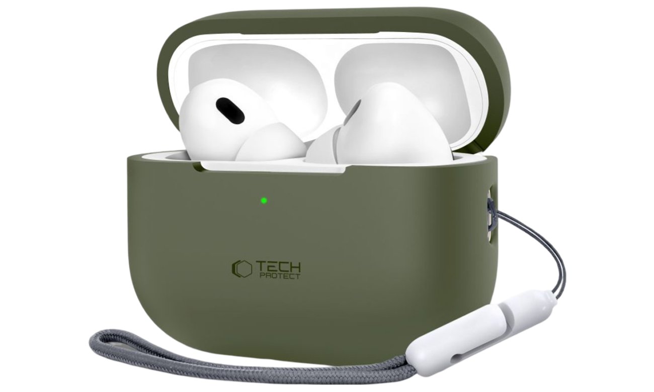 Etui Tech-Protect Silicone do Apple AirPods Pro (1.|2. gen.) Olive Green - Widok od przodu pod kątem