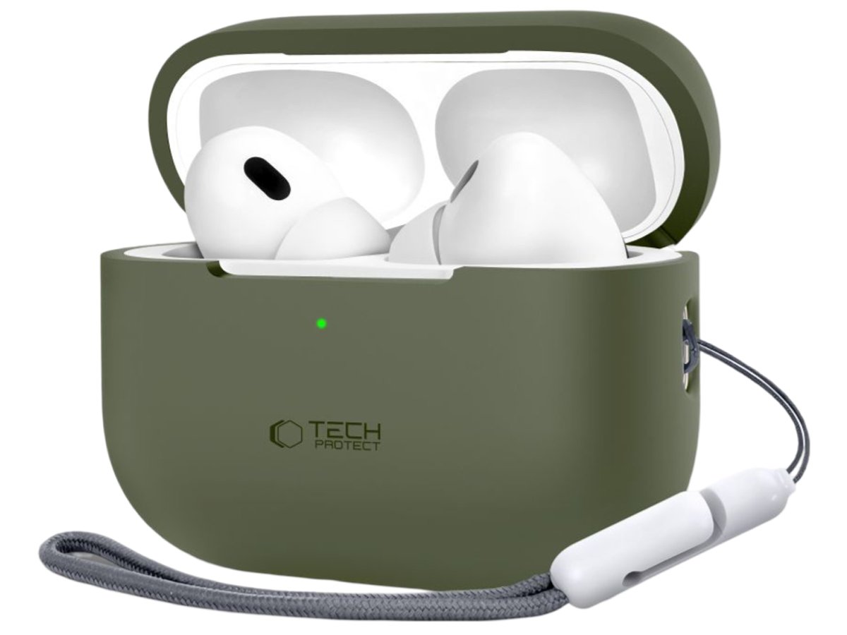 Etui Tech-Protect Silicone do Apple AirPods Pro (1.|2. gen.) Olive Green - Widok od przodu pod kątem