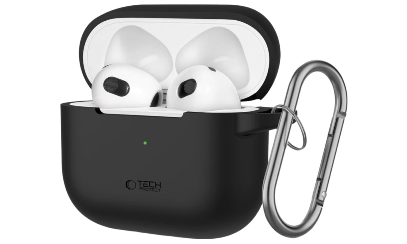 Etui Tech-Protect Silicone Hook do Apple AirPods 3. generacji Black - Widok od przodu pod kątem