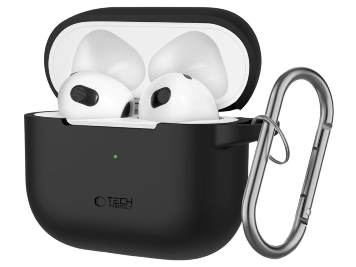 Etui Tech-Protect Silicone Hook do Apple AirPods 3. generacji Black - Widok od przodu pod kątem