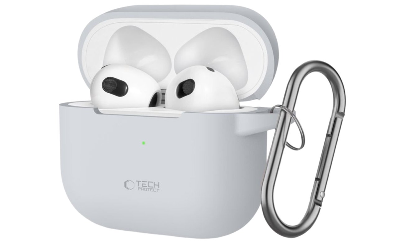 Etui Tech-Protect Silicone Hook do Apple AirPods 3. generacji Crayon Grey - Widok od przodu pod kątem