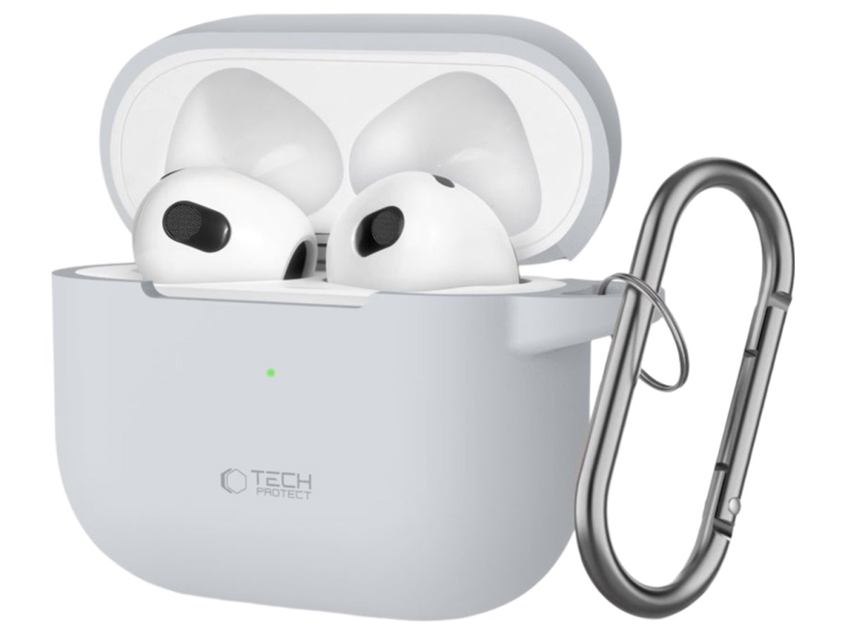 Etui Tech-Protect Silicone Hook do Apple AirPods 3. generacji Crayon Grey - Widok od przodu pod kątem