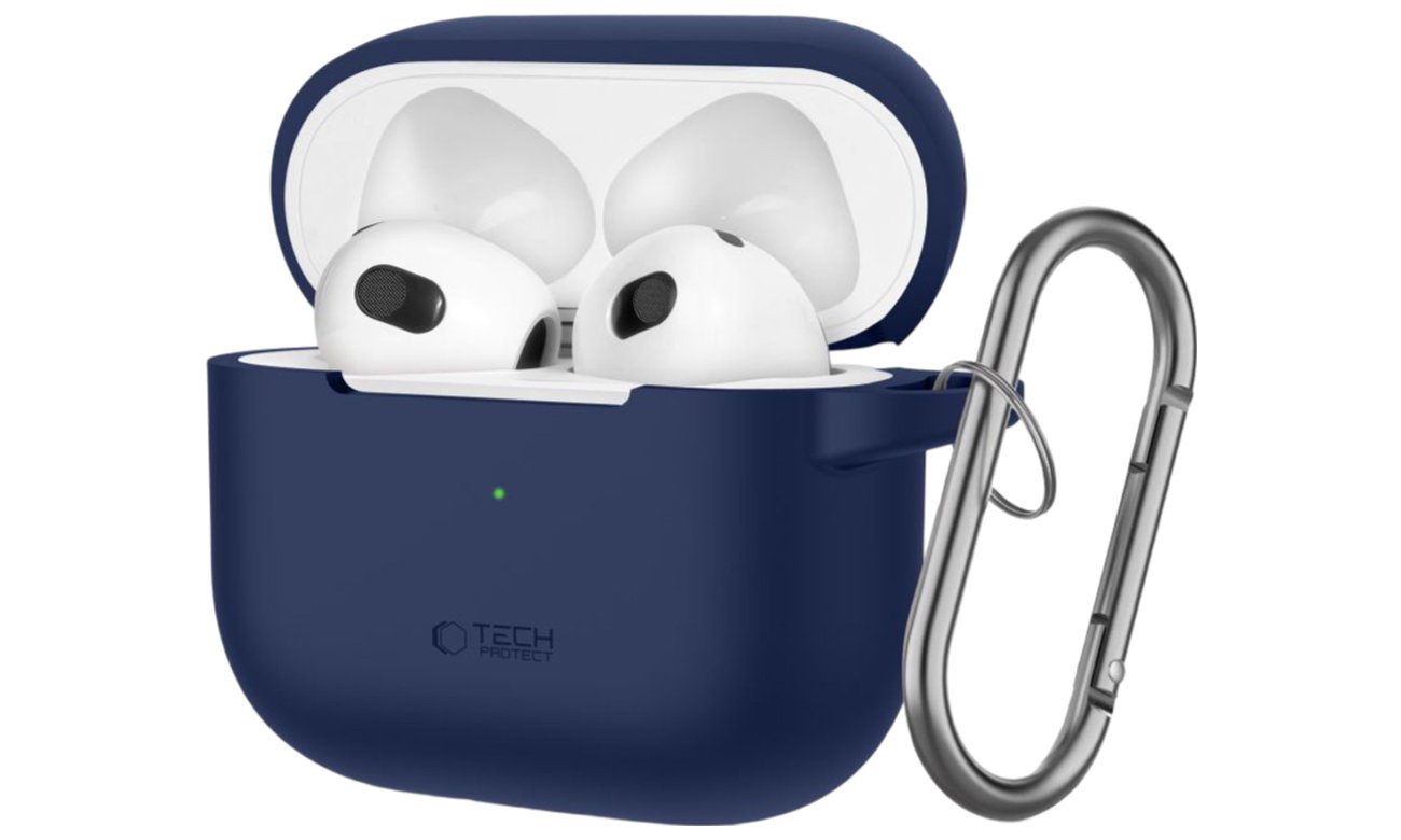 Etui Tech-Protect Silicone Hook do Apple AirPods 3. generacji Navy Blue - Widok od przodu pod kątem