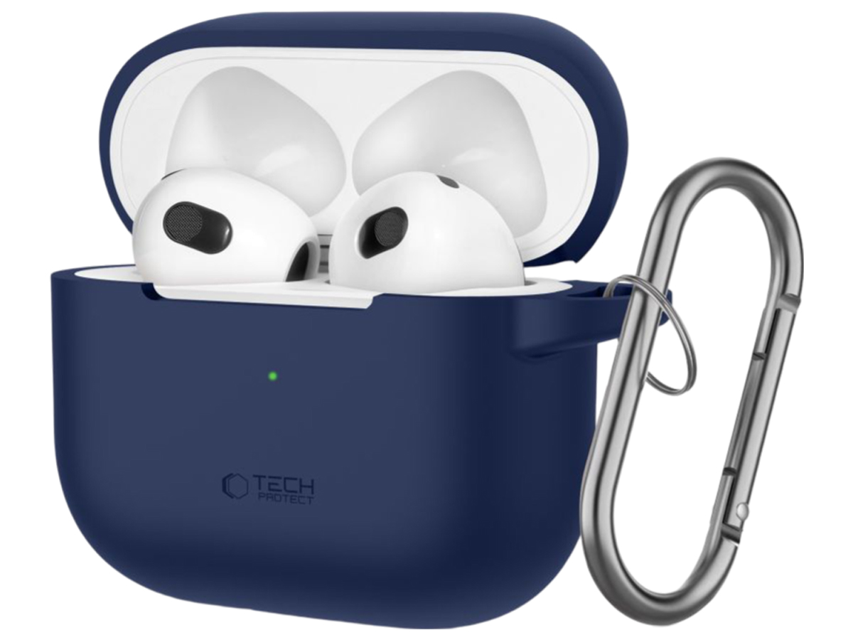 Etui Tech-Protect Silicone Hook do Apple AirPods 3. generacji Navy Blue - Widok od przodu pod kątem