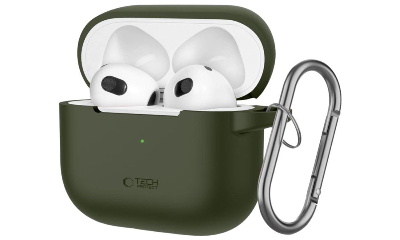 Etui Silicone Hook do Apple AirPods 3. generacji Olive Green - Widok od przodu pod kątem