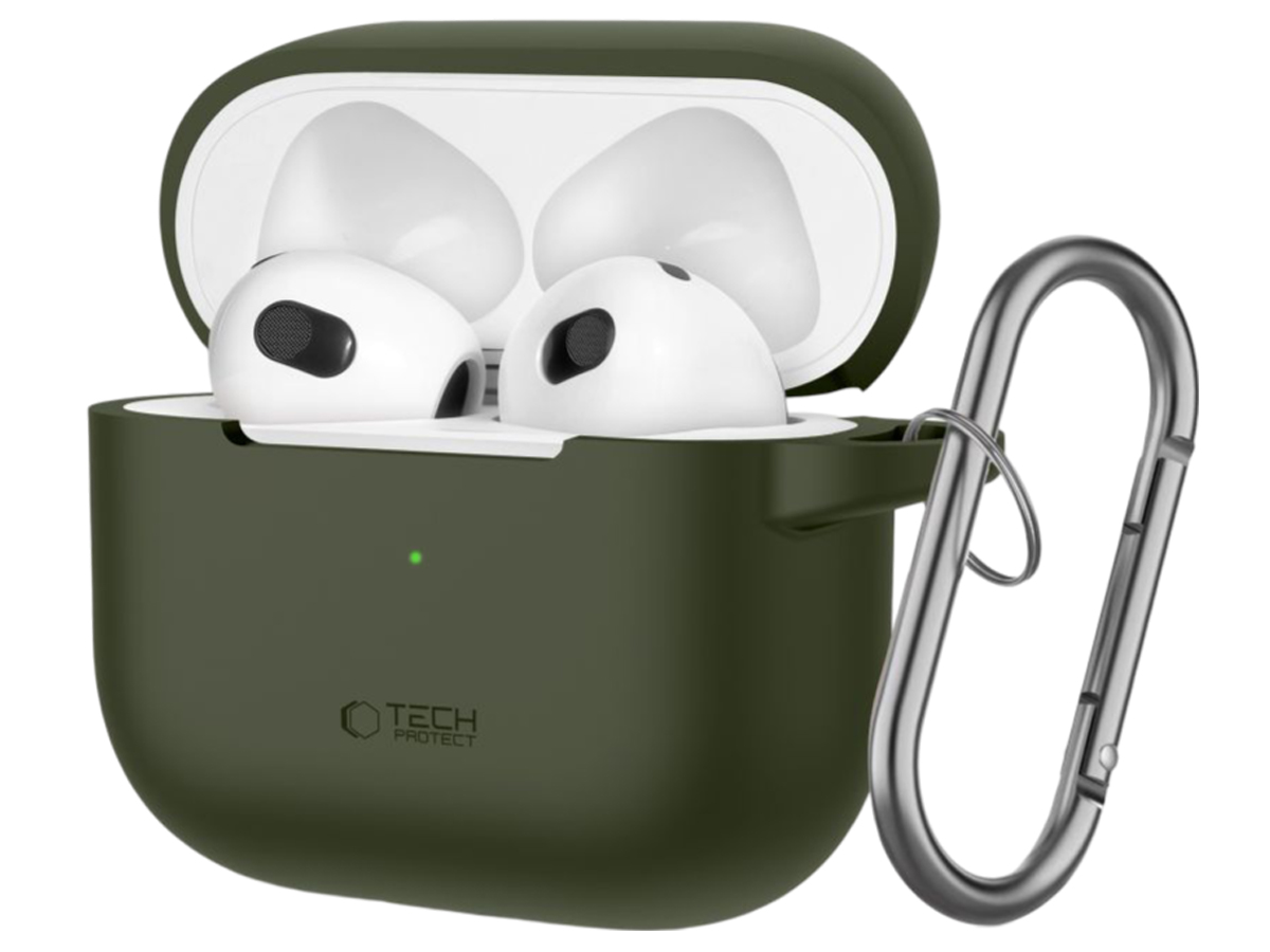 Etui Silicone Hook do Apple AirPods 3. generacji Olive Green - Widok od przodu pod kątem