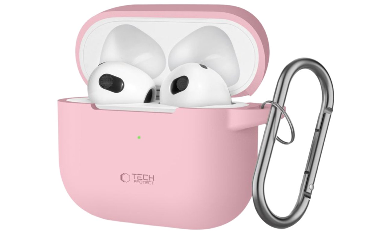 Etui Tech-Protect Silicone Hook do Apple AirPods 3. generacji Dusty Pink - Widok od przodu pod kątem