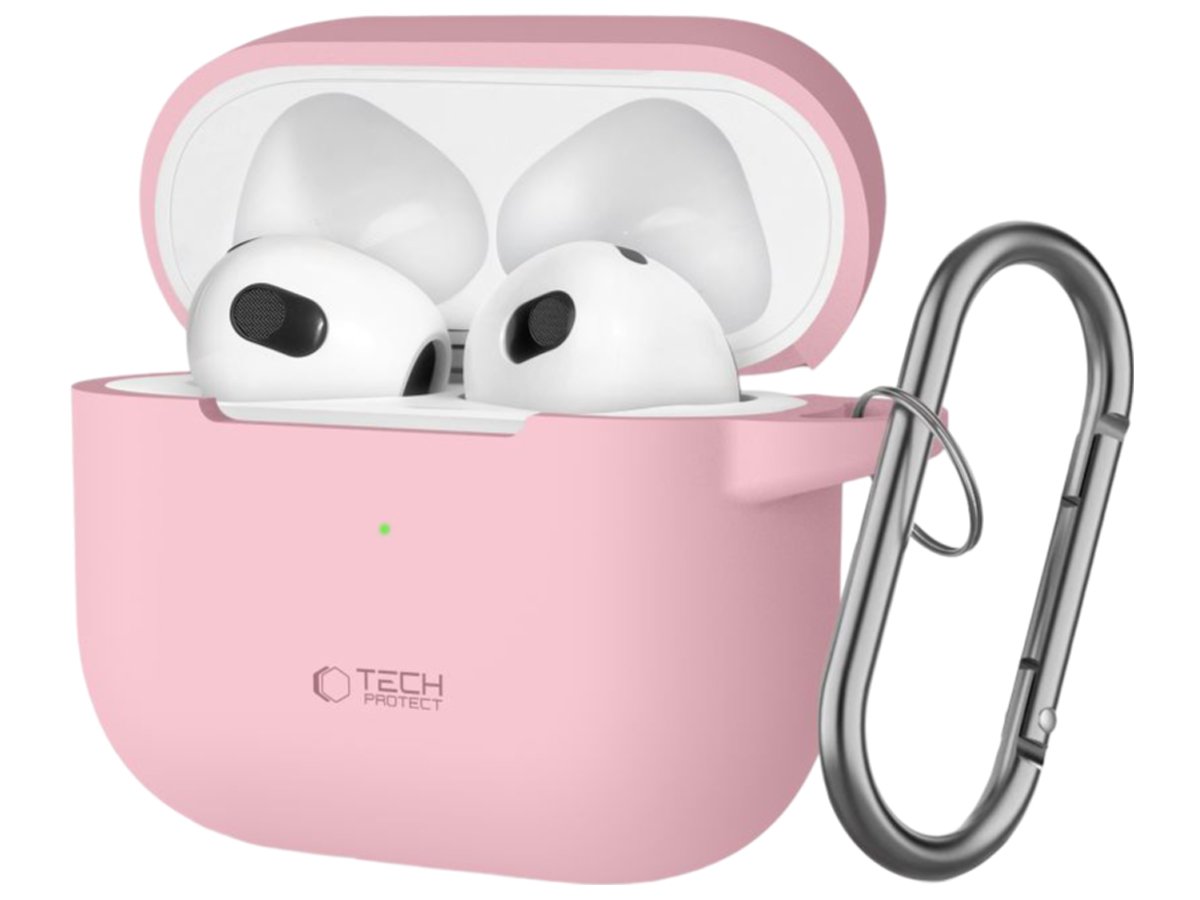 Etui Tech-Protect Silicone Hook do Apple AirPods 3. generacji Dusty Pink - Widok od przodu pod kątem