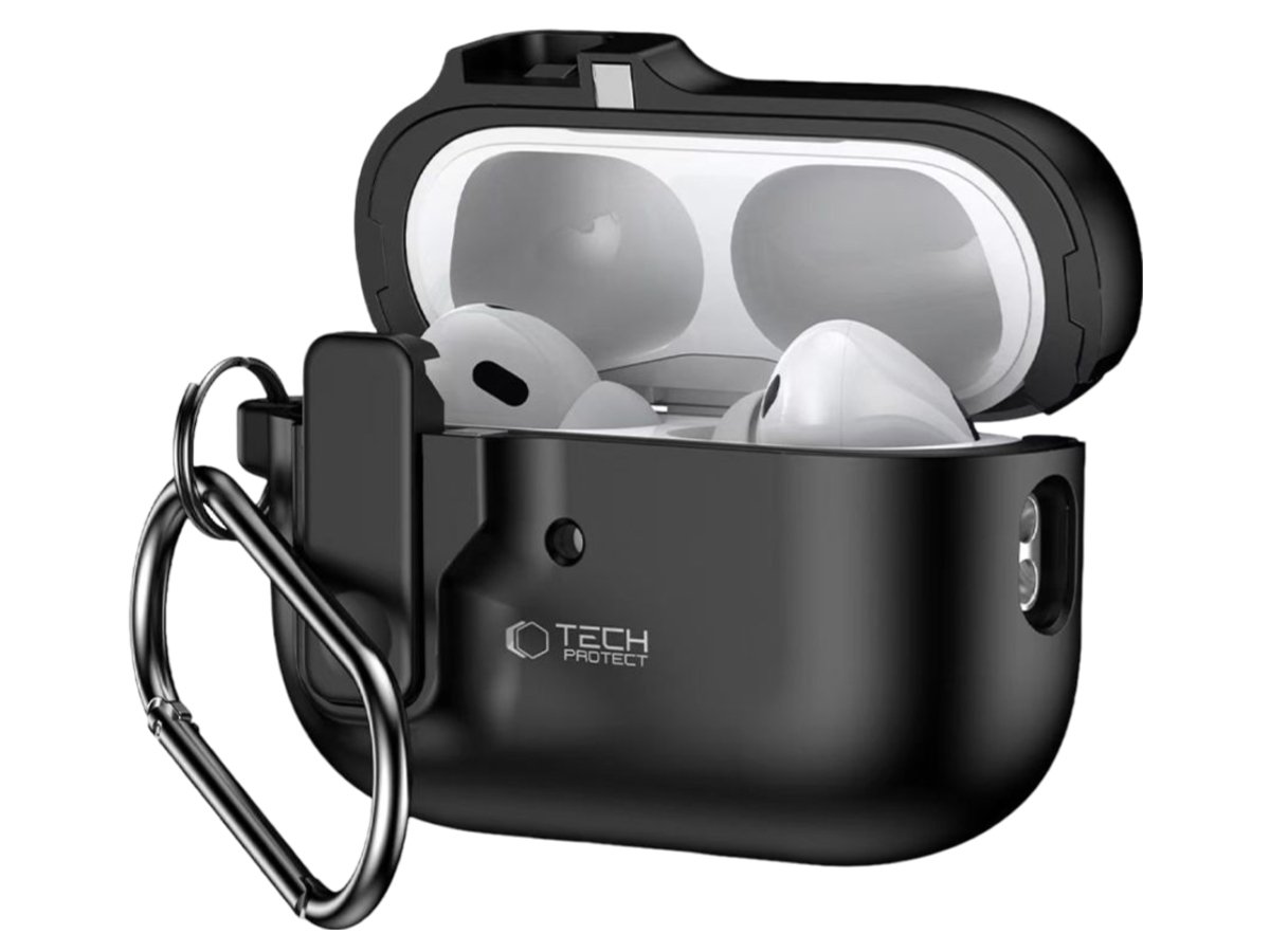 Etui Tech-Protect Slim Hook do Apple AirPods Pro (1.|2. gen.) Black - Widok od przodu pod kątem