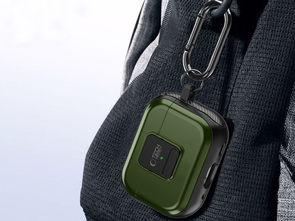 Etui Tech-Protect Defender Hook do Apple AirPods Pro (1.|2. gen.) Olive Green - Praktyczny karabińczyk