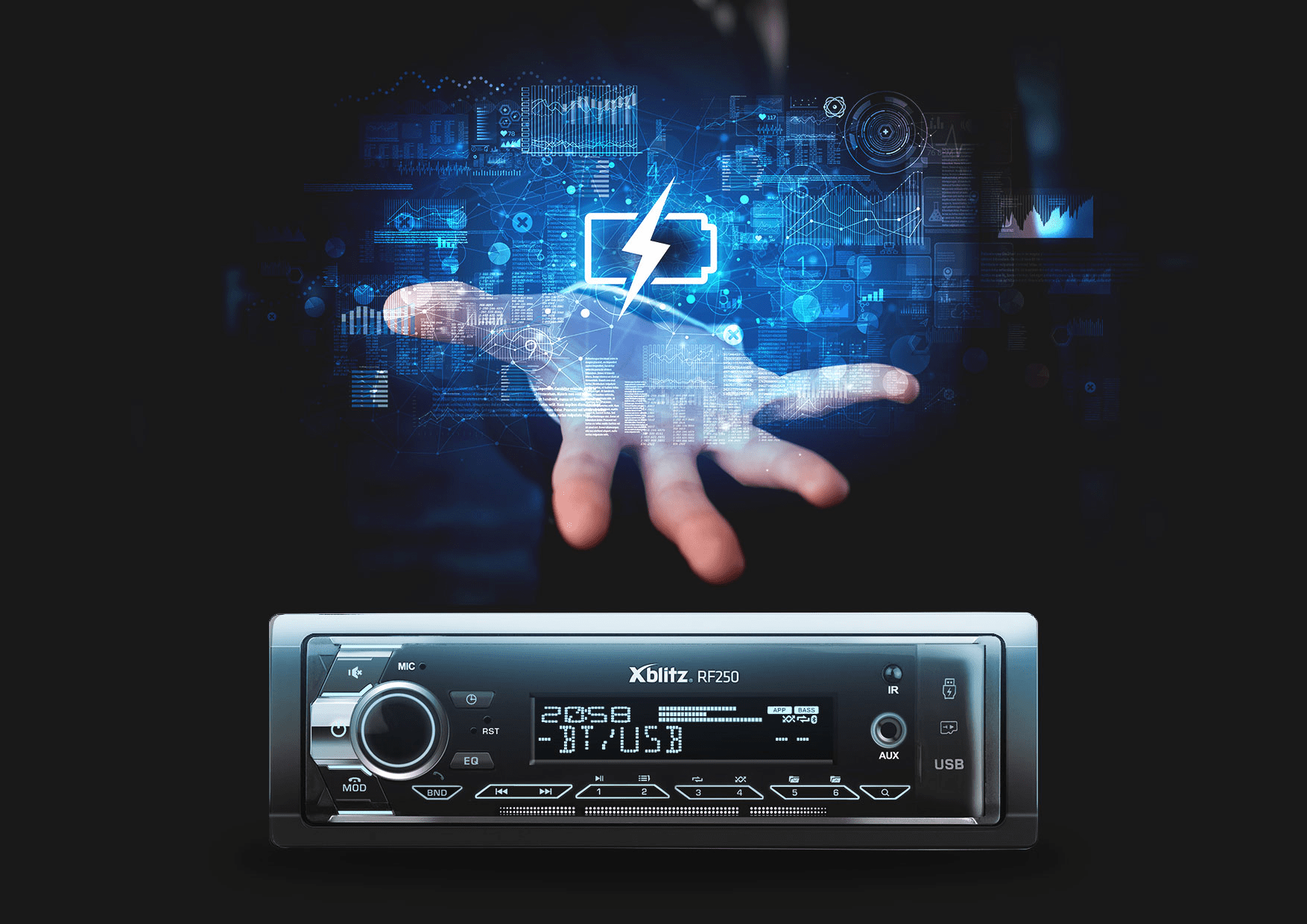 Xblitz RF250 i dłoń w tle