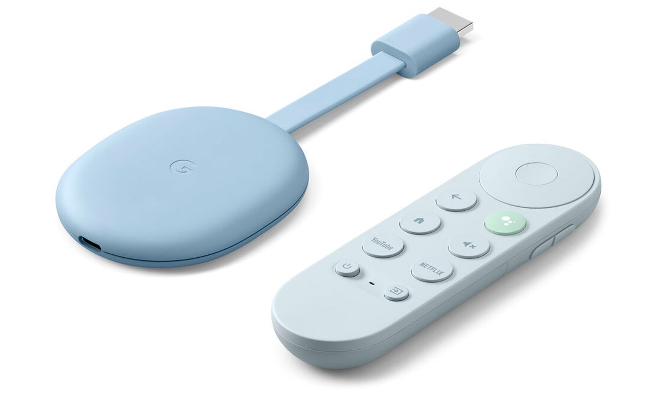 Odtwarzacz multimedialny Google Chromecast 4.0 Niebieski - Widok ogólny wraz z pilotem