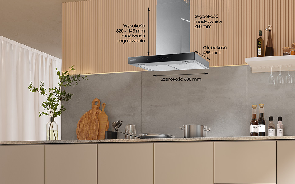 Samsung NK24C5703TS - okap kominowy - rysunek techniczny z wymiarami