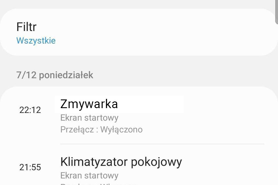 Historia czyszczenia SmartThings