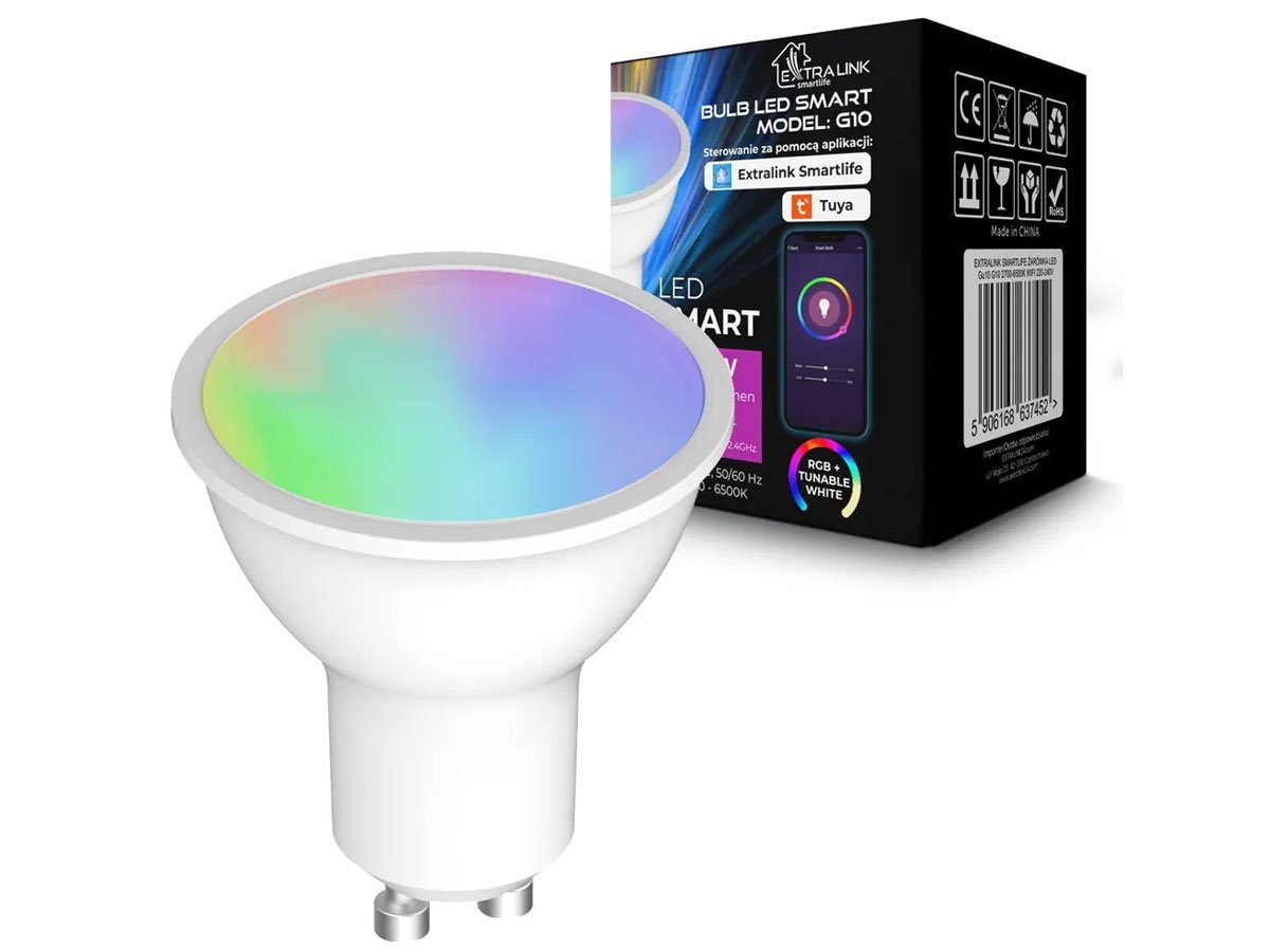 Inteligentna żarówka LED ExtraLink Smartlife G10 (GU10) - Widok ogólny wraz z opakowaniem