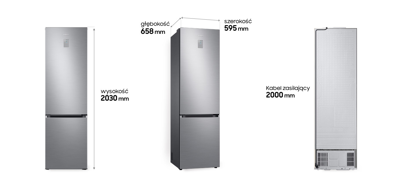 Wszystkie wymiary lodówki - Samsung RB38C675CS9 w kolorze szczotkowanej stali