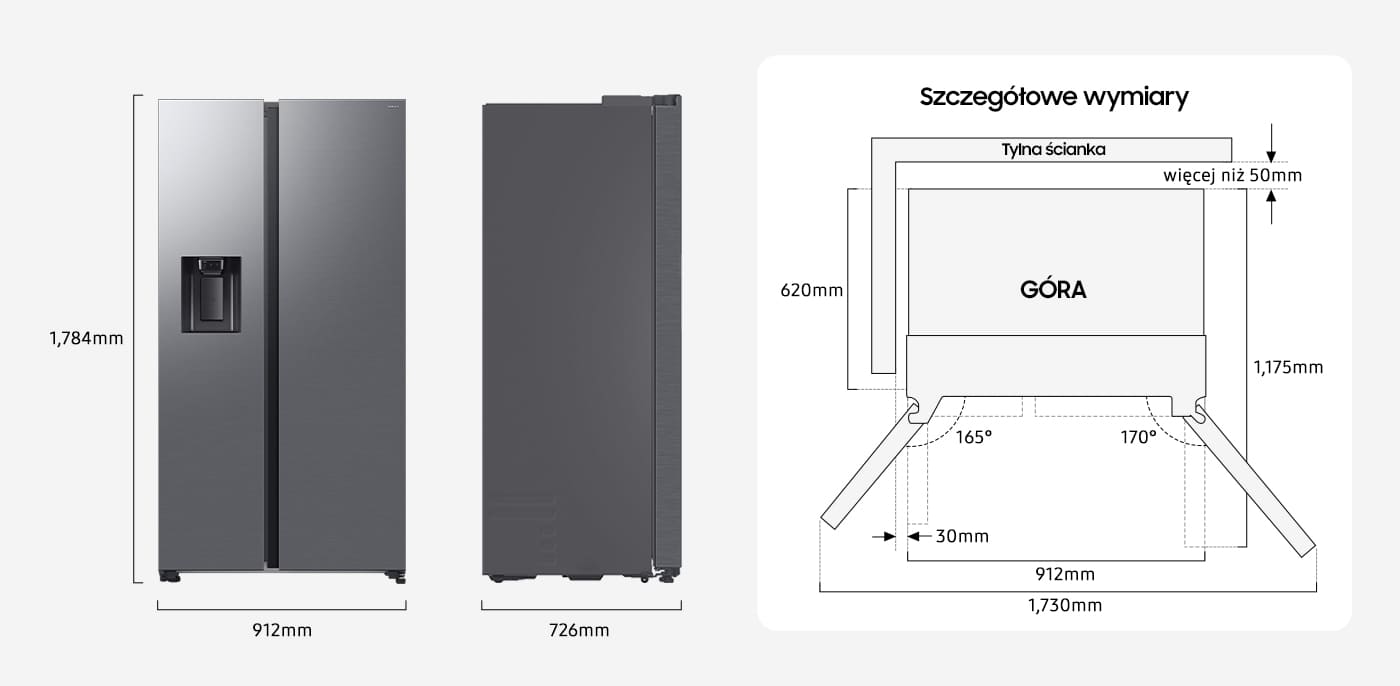 wymiary lodówki Samsung rs70f65keteo 