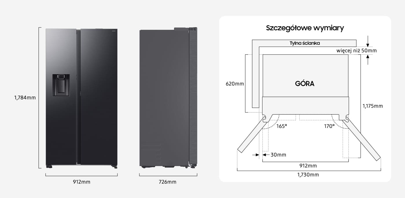 wymiary lodówki side by side rs80f64kefeo 