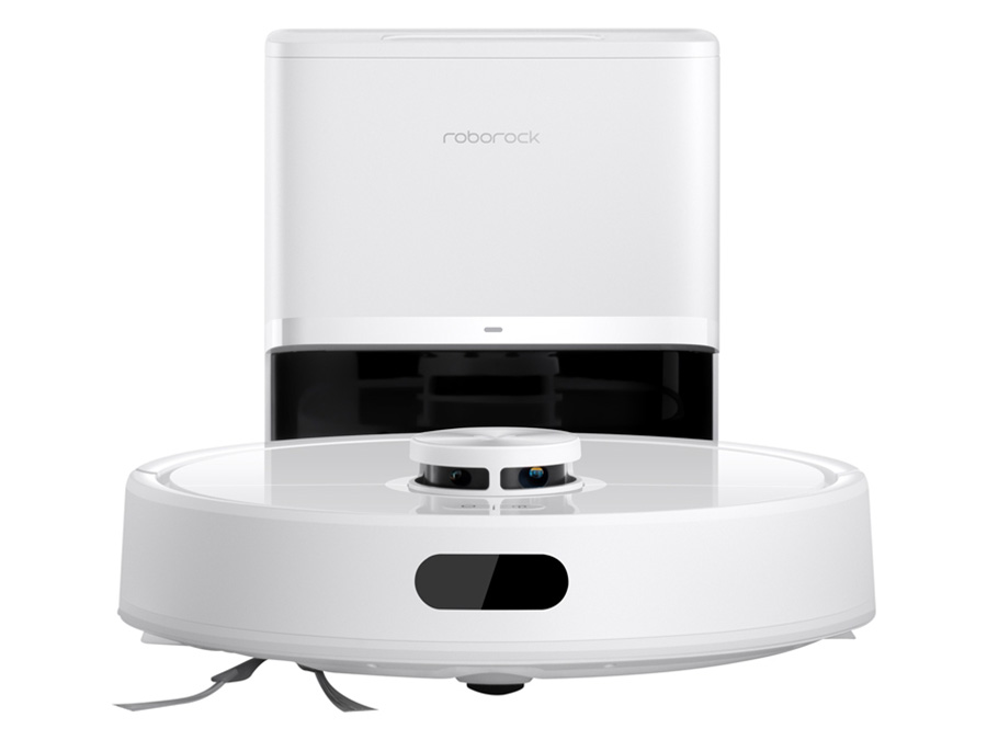 Robot sprzątający Roborock Q7 TF + White na białym tle ze stacją ładującą widok od przodu