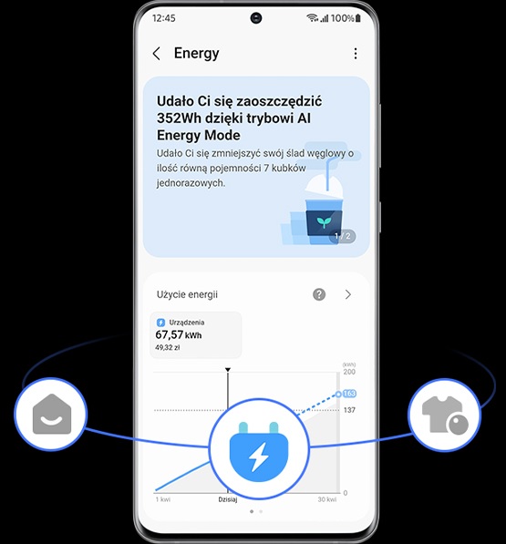 Otwarta aplikacja Smart Things Energy na telefonie Samsung 