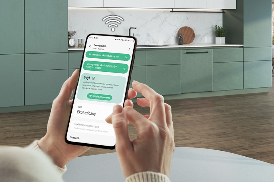 Telefon z funkcją monitorowania zmywarki Samsung DW60BG750B00ET