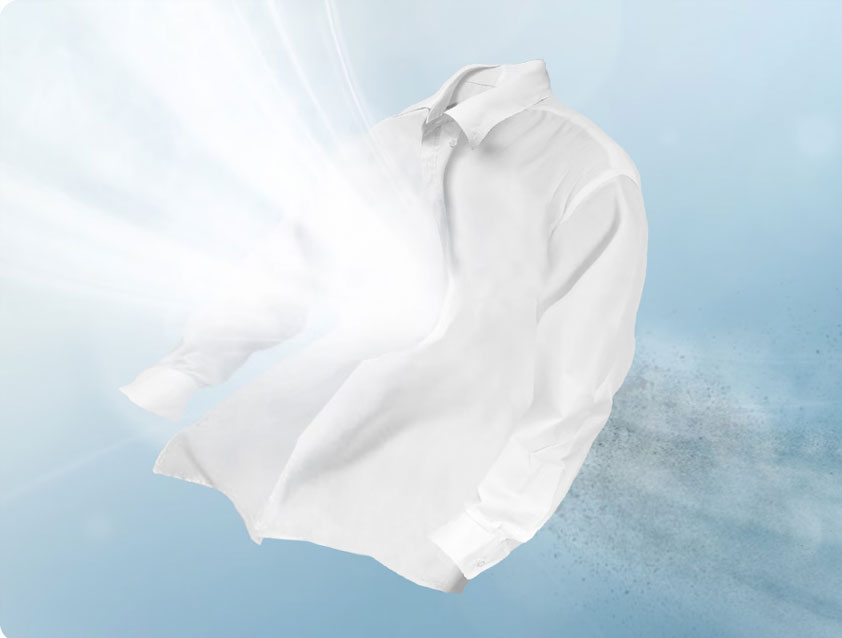 Biała koszula, technologia Air Refresh odświeża ubrania i pościel.