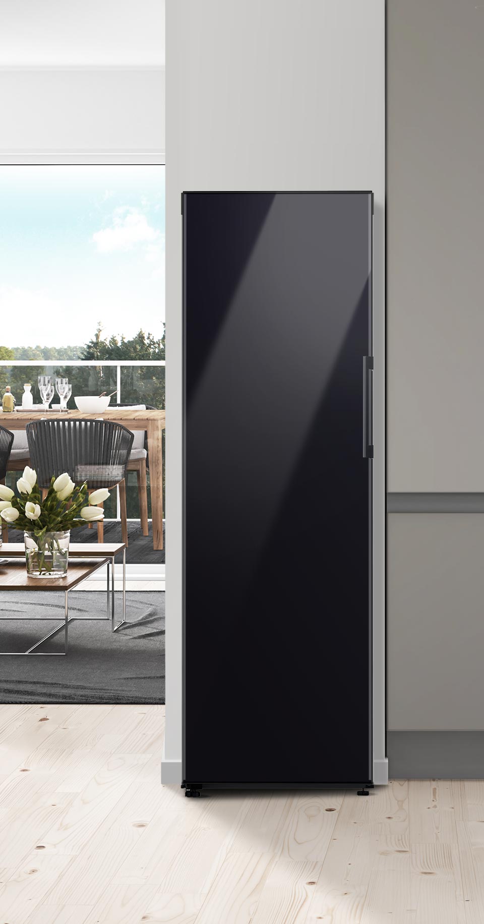 Zamrażarka Samsung Bespoke RZ32C76CE22 w eleganckim wnętrzu