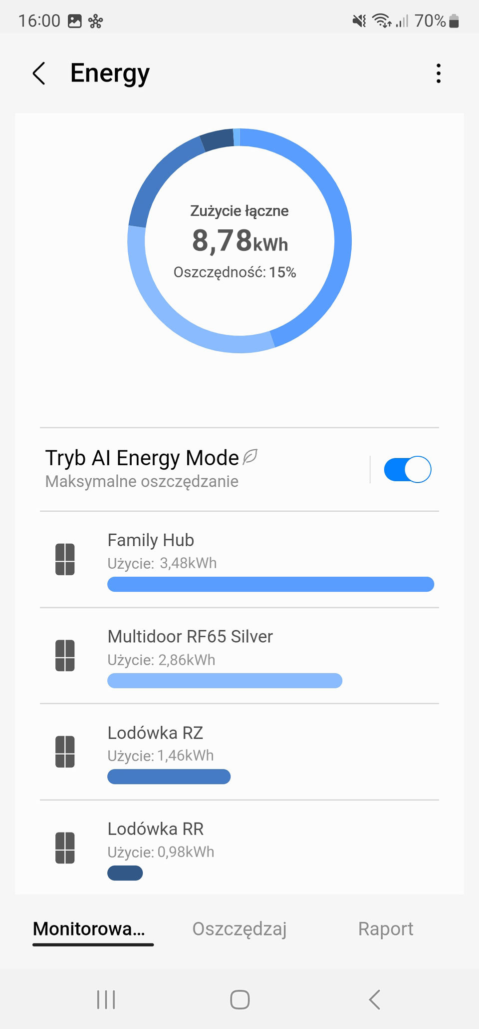 Kontroluj urządzenie w SmartThings - zamrażarka Samsung RZ32C76CE22