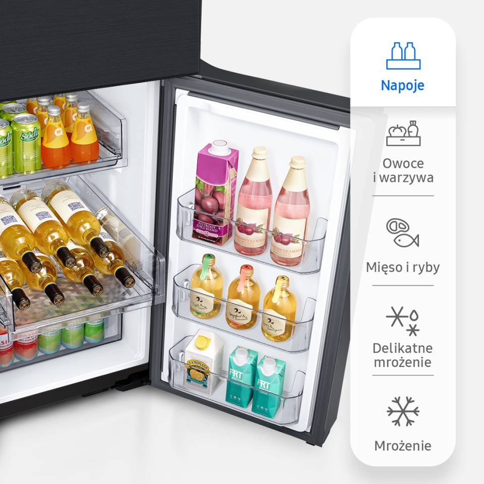 W lodówce Samsung Multidoor w prawej dolnej części możesz ustawić jeden z pięciu trybów chłodzenia, w zależności od Twoich aktualnych potrzeb