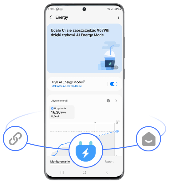 Energy w aplikacji SmartThings pralki EcoBubble AI Energy WW90CGC04DAH Samsung