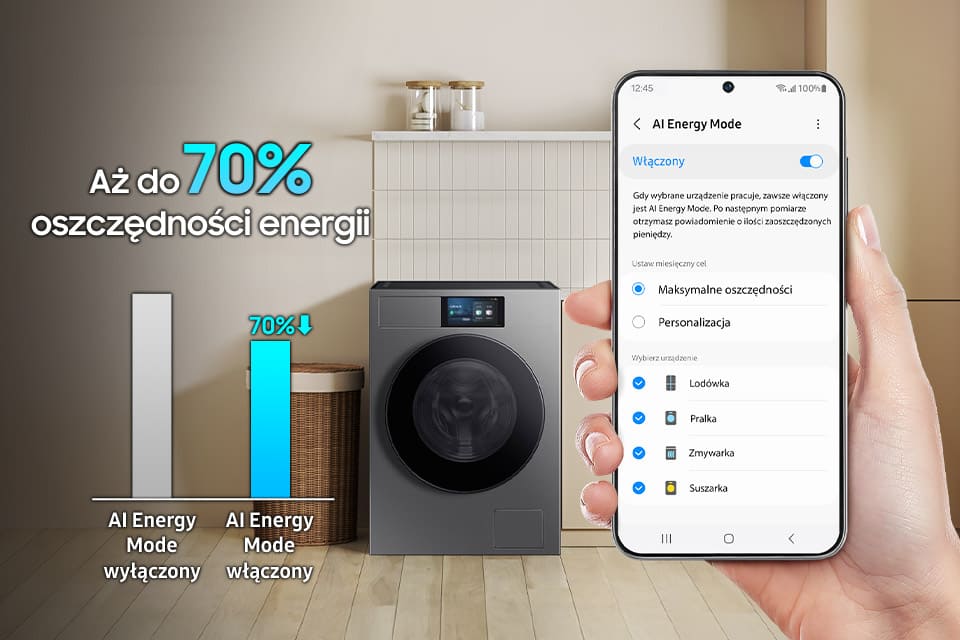 Oszczędzaj energię z pralką wf90f09c4su4 włączając tryb AI Energy