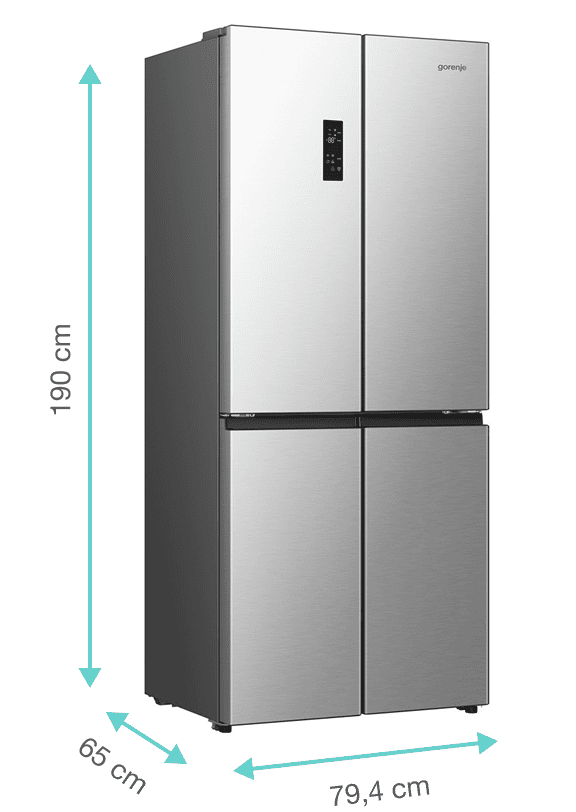 Lodówka Gorenje z zaznaczonymi wymiarami: 190 cm (centrymetrów), 65cm i 79 cm