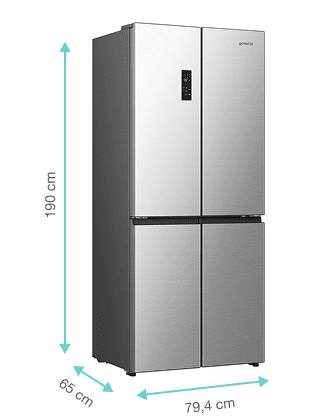 Lodówka Gorenje z zaznaczonymi wymiarami: 190 cm (centrymetrów), 65cm i 79 cm
