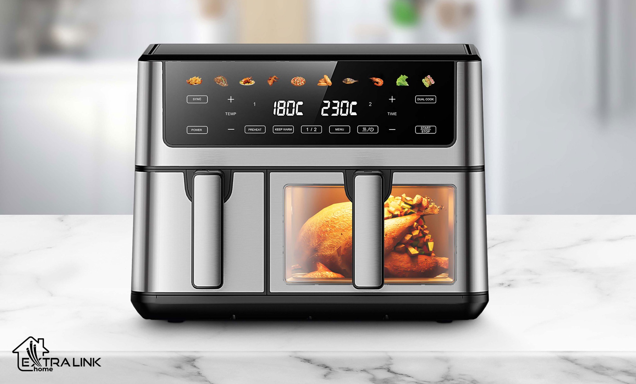 Extralink Home Air Fryer SJ-1000 PRO 10L (6,5 L + 3,5 L), 2500 W