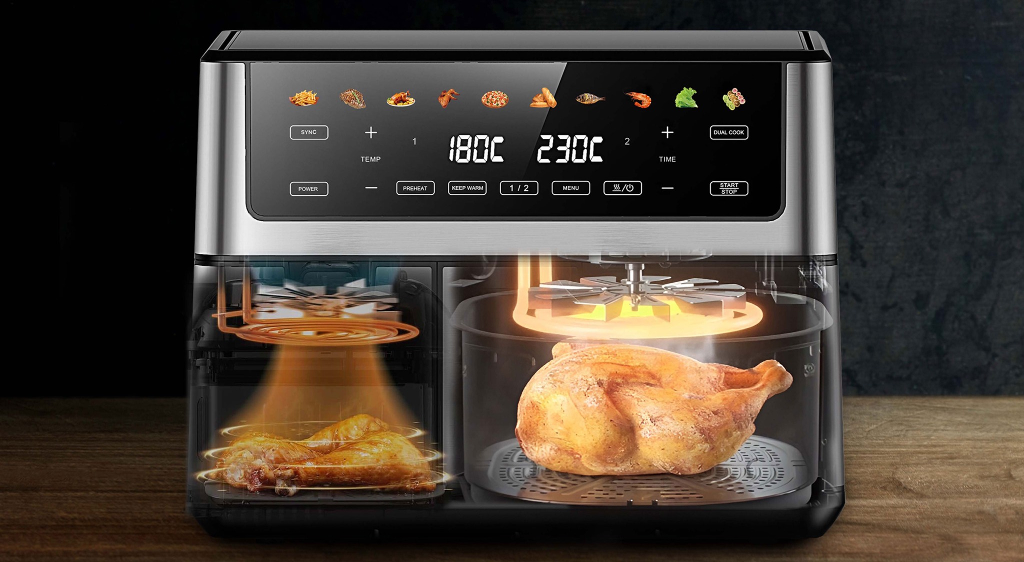 Extralink Home Air Fryer SJ-1000 PRO 10L (6,5 L + 3,5 L), 2500 W