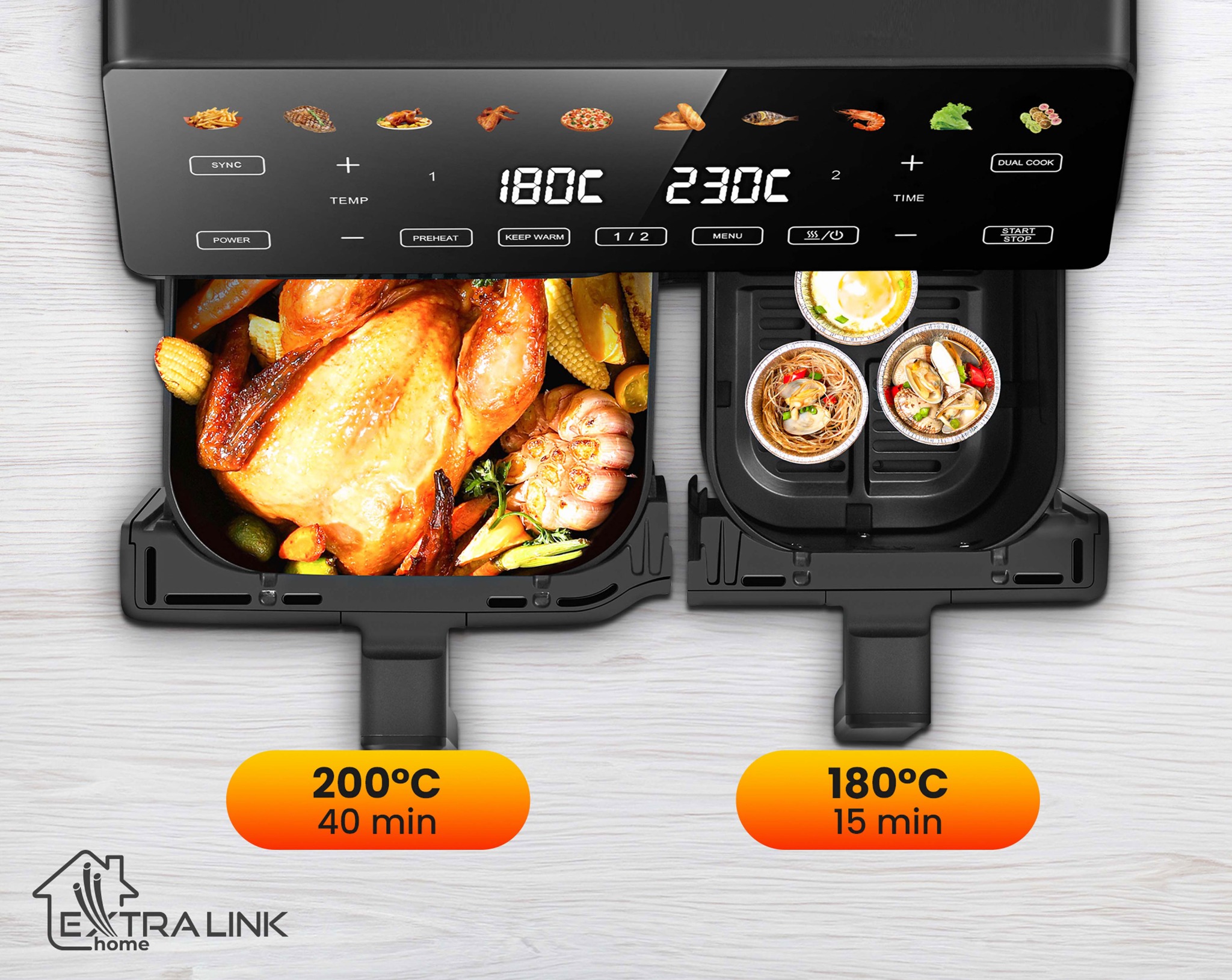 Extralink Home Air Fryer SJ-1000 PRO 10L (6,5 L + 3,5 L), 2500 W