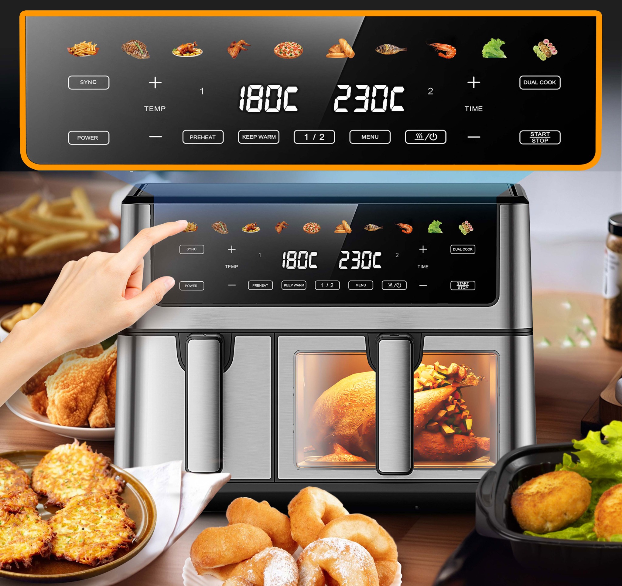 Extralink Home Air Fryer SJ-1000 PRO 10L (6,5 L + 3,5 L), 2500 W