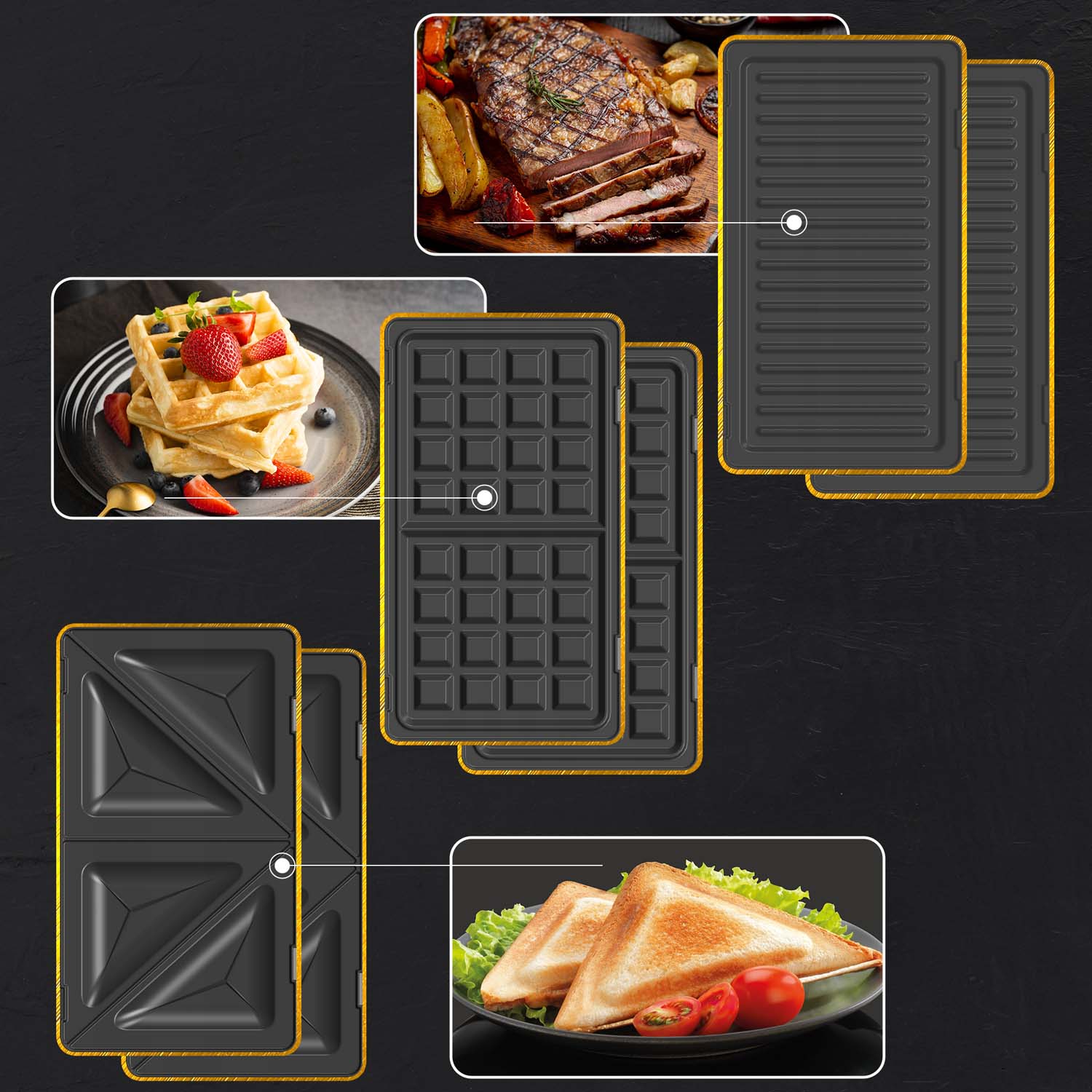 Extralink Home SJ-37A – opiekacz 3 w 1 (toster • grill • gofrownica)