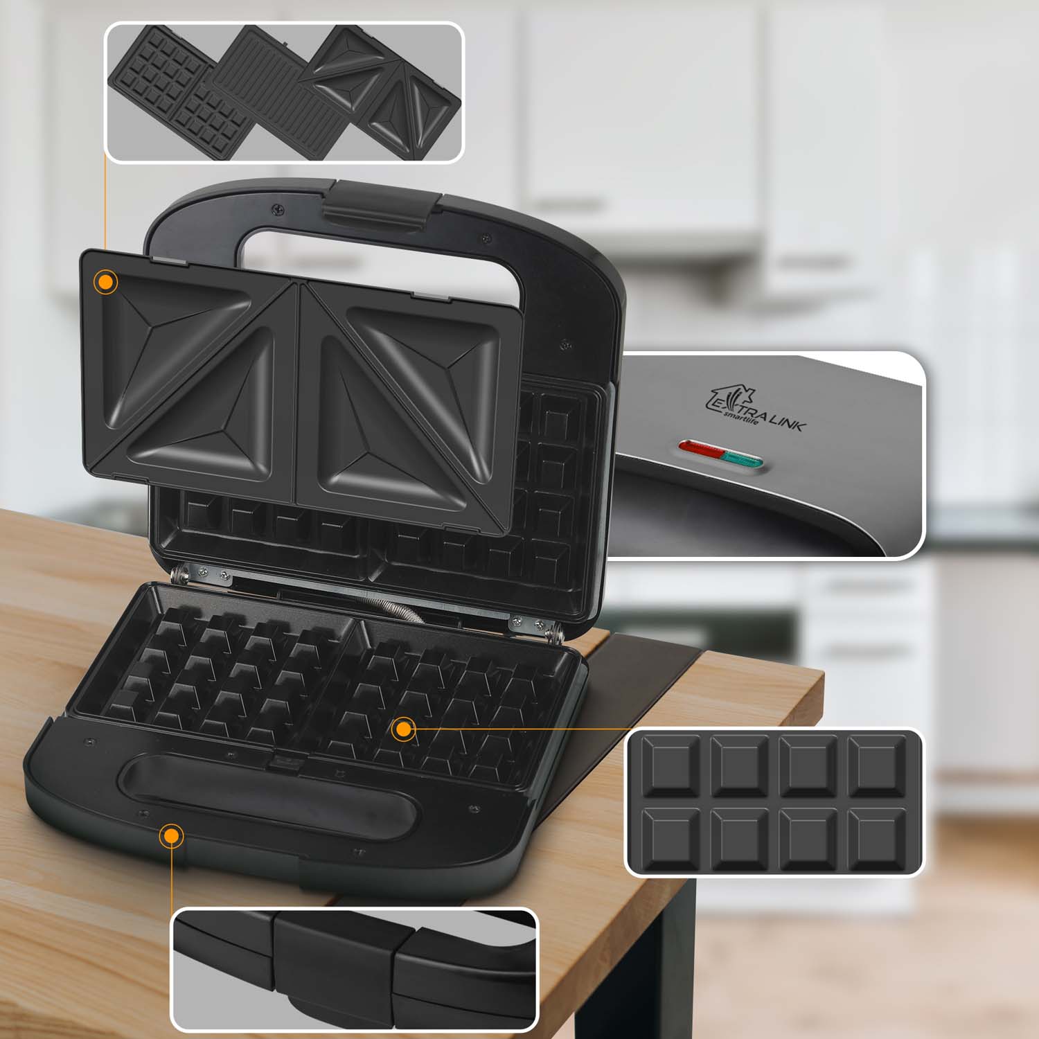 Extralink Home SJ-37A – opiekacz 3 w 1 (toster • grill • gofrownica)