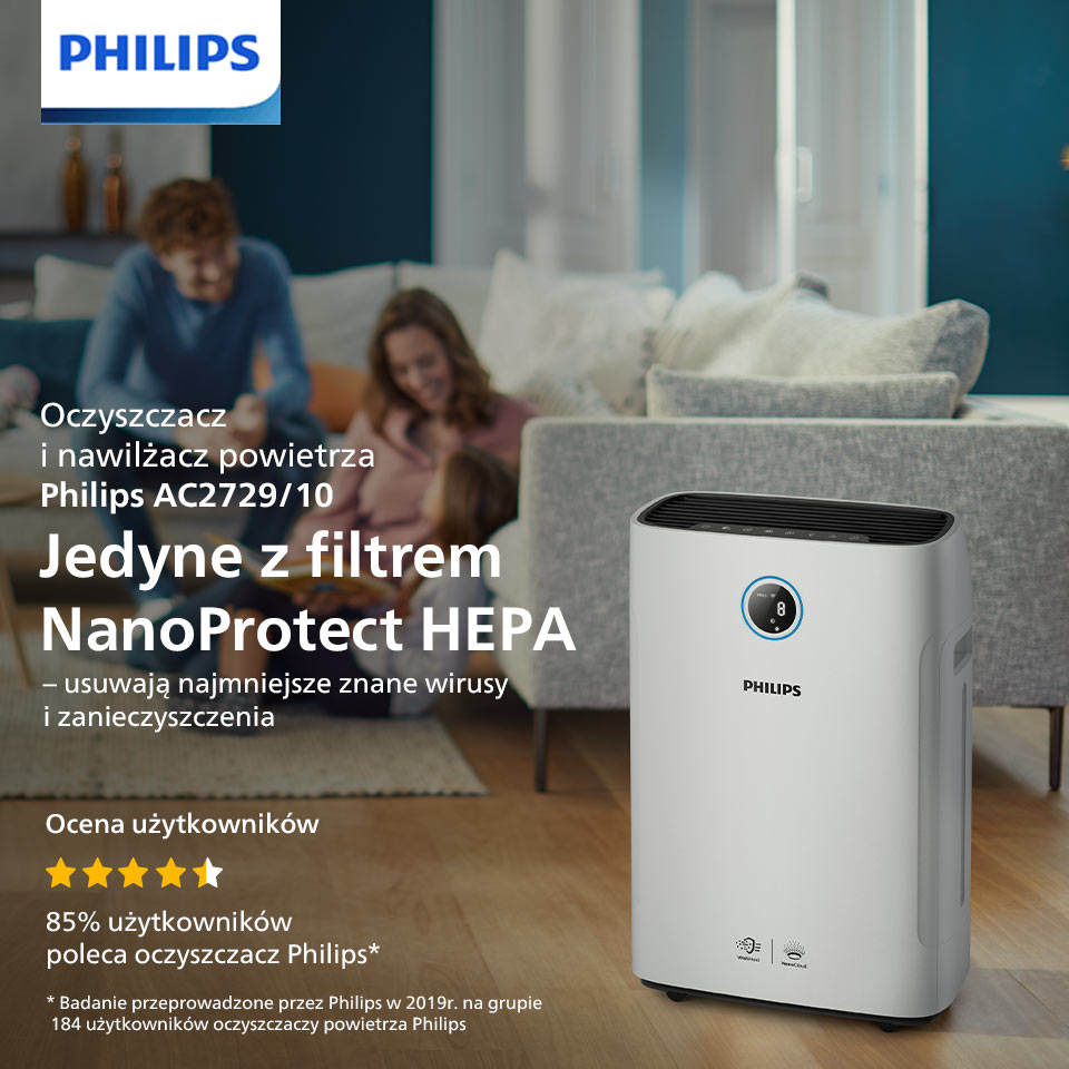 Philips Filtr NanoProtect HEPAeliminuje cząsteczki 100x mniejsze niż konwencjonalne filtry HEPA