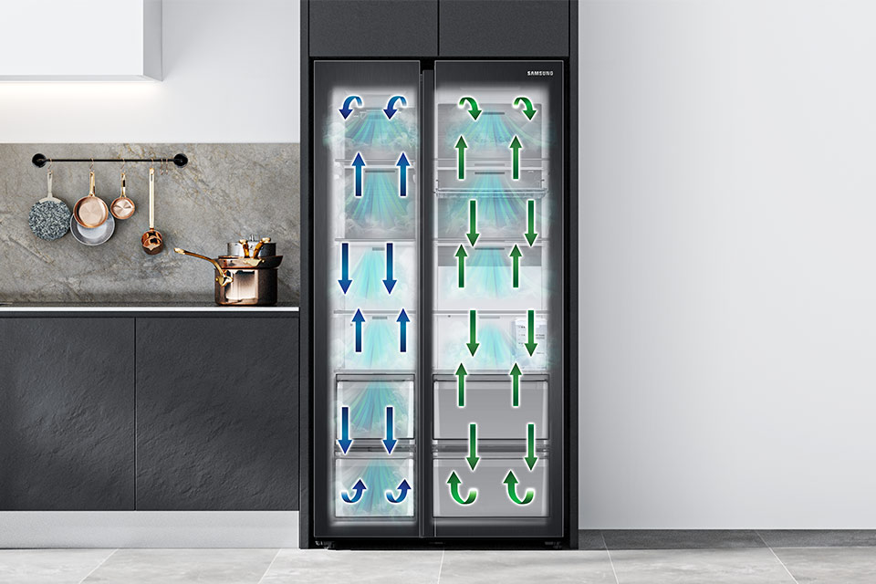 Schemat krążenia powietrza w lodówce Twoin Cooling Plus TM