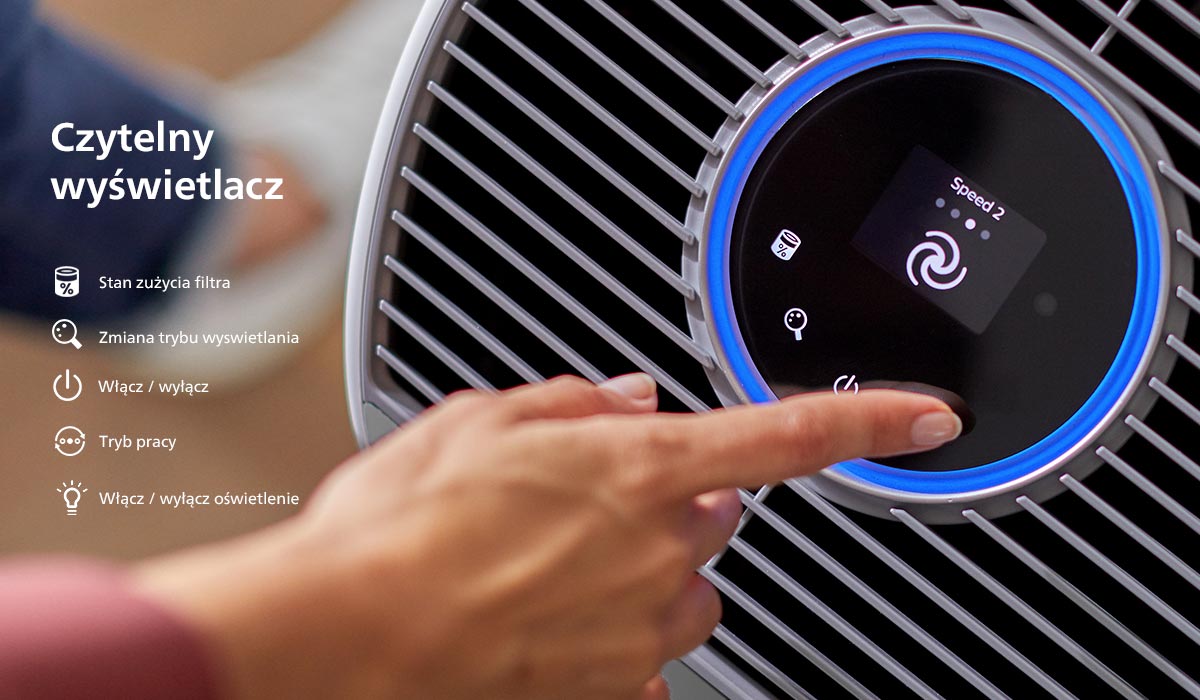Obsługę oczyszczacza Philips ułatwia czytelny wyświetlacz