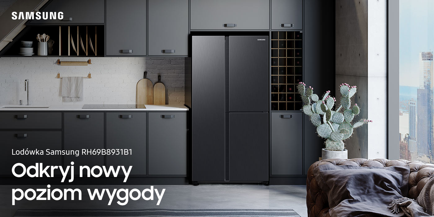 Pokazana na zdjęciu, innowacyjna lodówka Samsung RH69B8931B1 z Beverage Center i Food Showcase do nabycia w Neonet