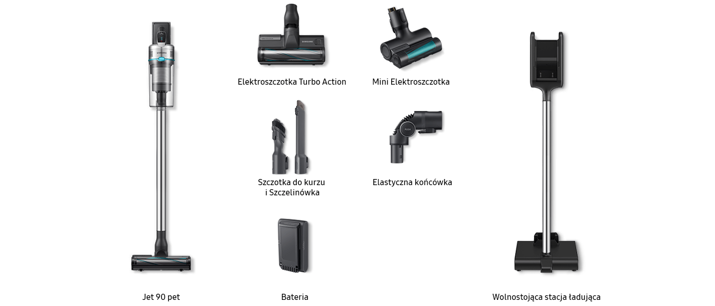 Elementy znajdujące się w opakowaniu do odkurzacza Samsung VS20R9042T2